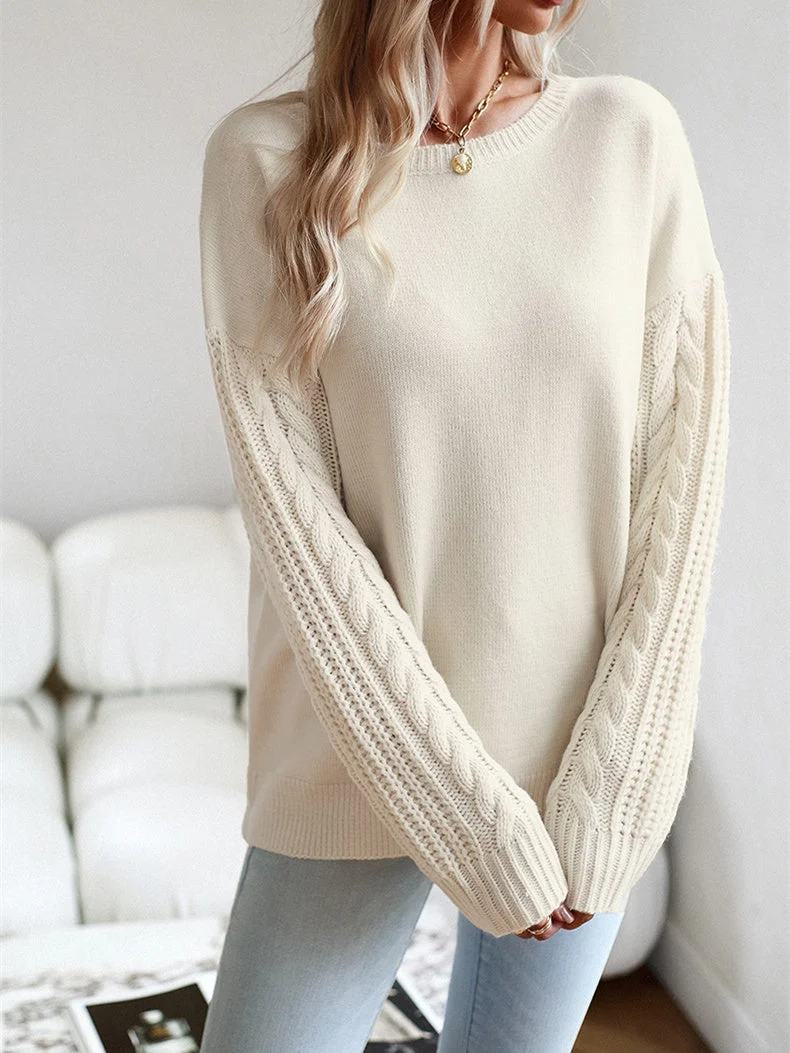 Women's Long Sleeve Scoop Neck Solid Color Sweater Tops