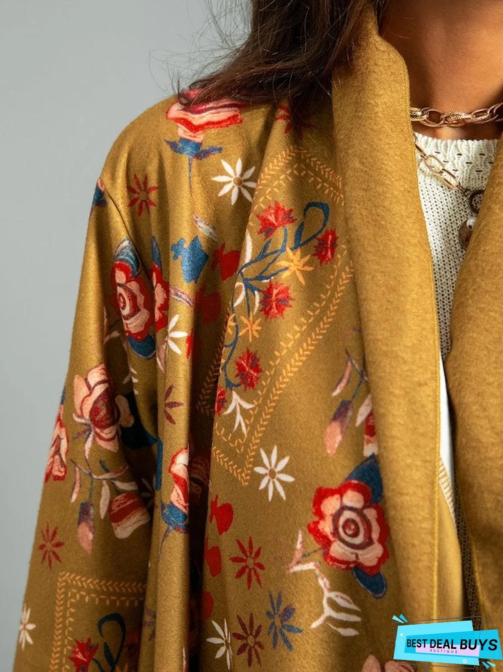 Tribal Long Sleeve Shift Shawl Collar Outerwear