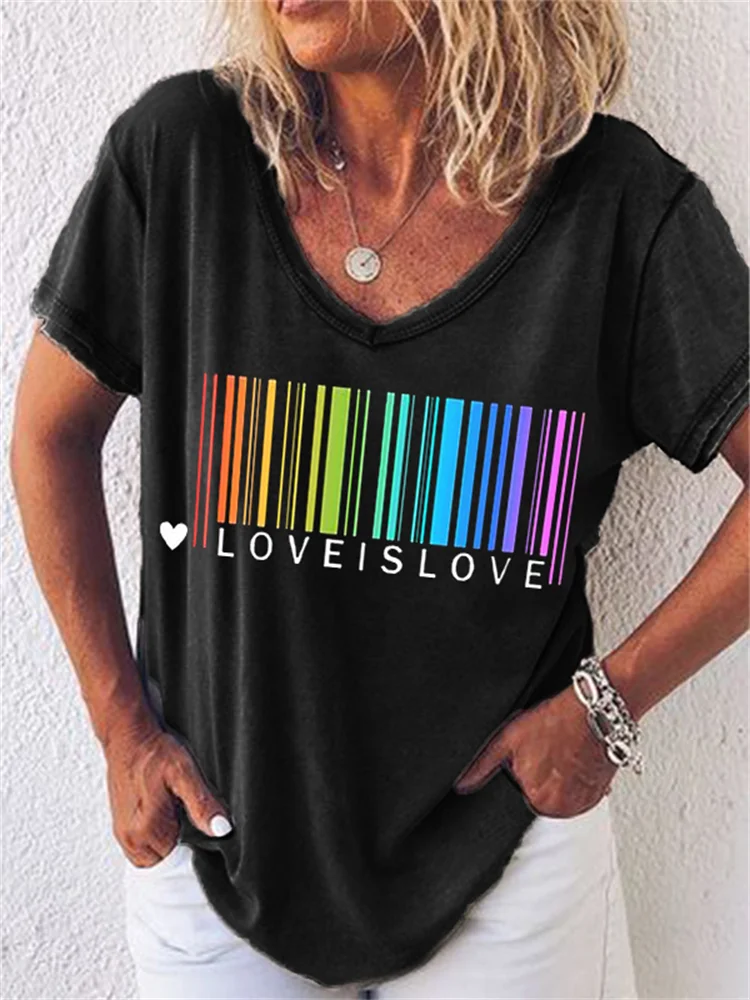 Love Is Love Rainbow Barcode V Neck T Shirt