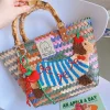 Purely handmade bamboo handbag bamboo bag retro striped tote bag