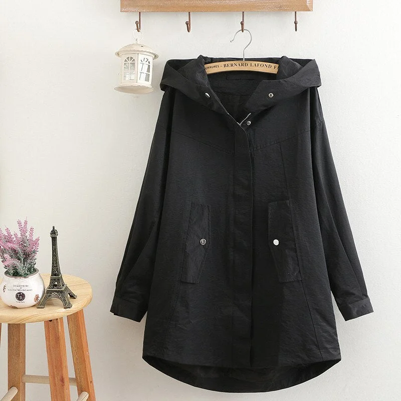 Spring Autumn Women Trench Coat New Solid Hooded Overcoat Plus Size 5XL Mid-long Windbreakers Female Casual Tops Basic Coats 286