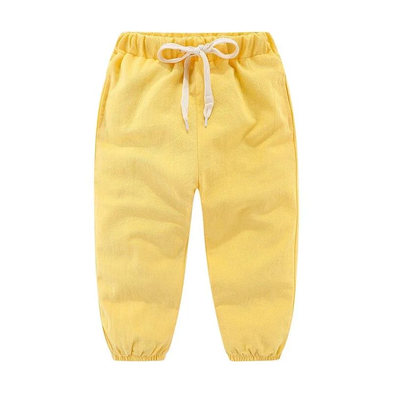 Mudkingdom Solid Color  Linen Children Ankle-length Pants for Baby Boys Baby Casual Trousers