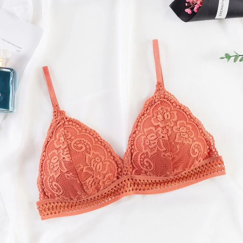 French seamless deep V seamless lace bra ladies wireless push up thin bra soft underwear comfortable sexy underwear french bra