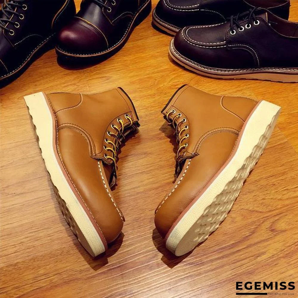 Vintage Men Boots Lace-Up Genuine Leather Boots Wing Men Handmade Work Travel Wedding Ankle Boots Casual Boots | EGEMISS