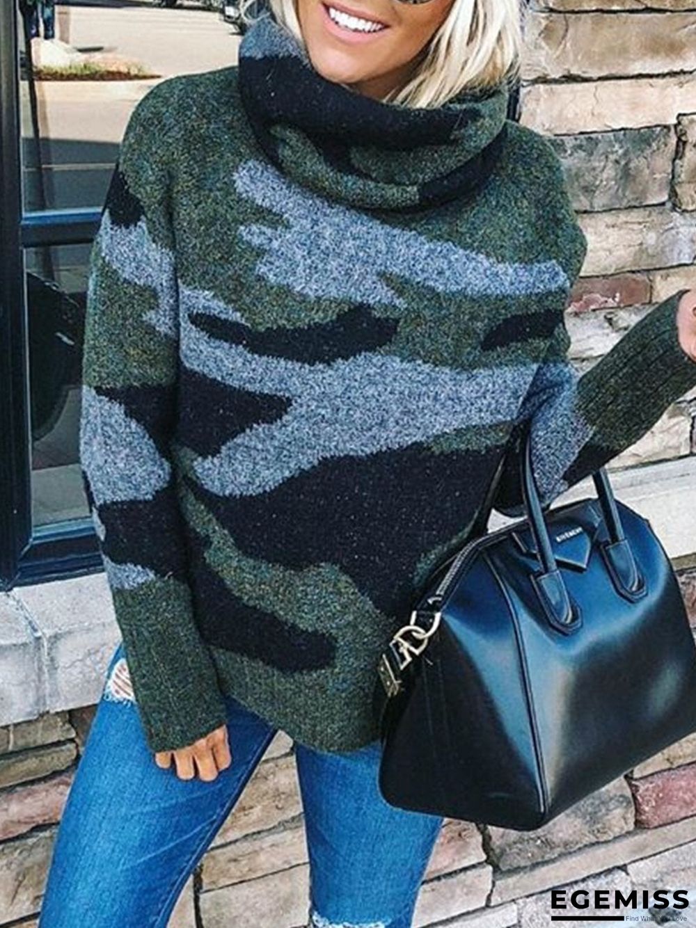 Camouflage Printed Long Sleeve Plus Size Casual Sweater | EGEMISS