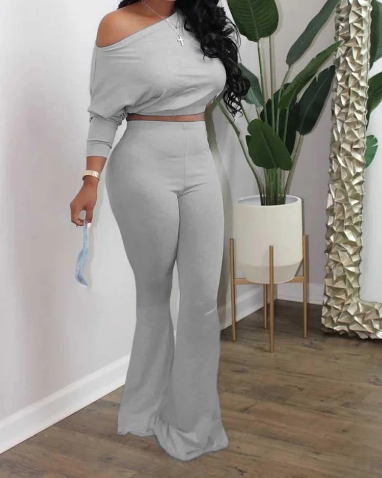 Two-piece Long-sleeved Top Flared Pants