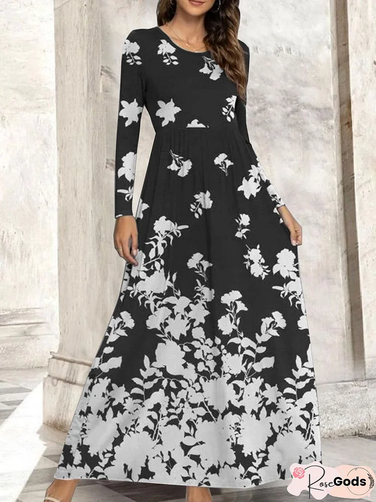 Ombre Floral Color Block Holiday Long Dress Plus Size