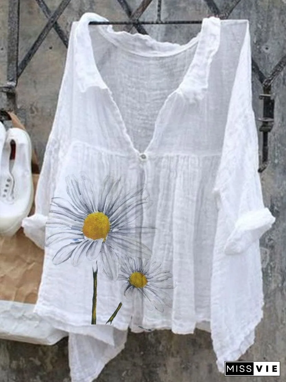 White Casual Long Sleeve Shirt Collar Shirts & Tops