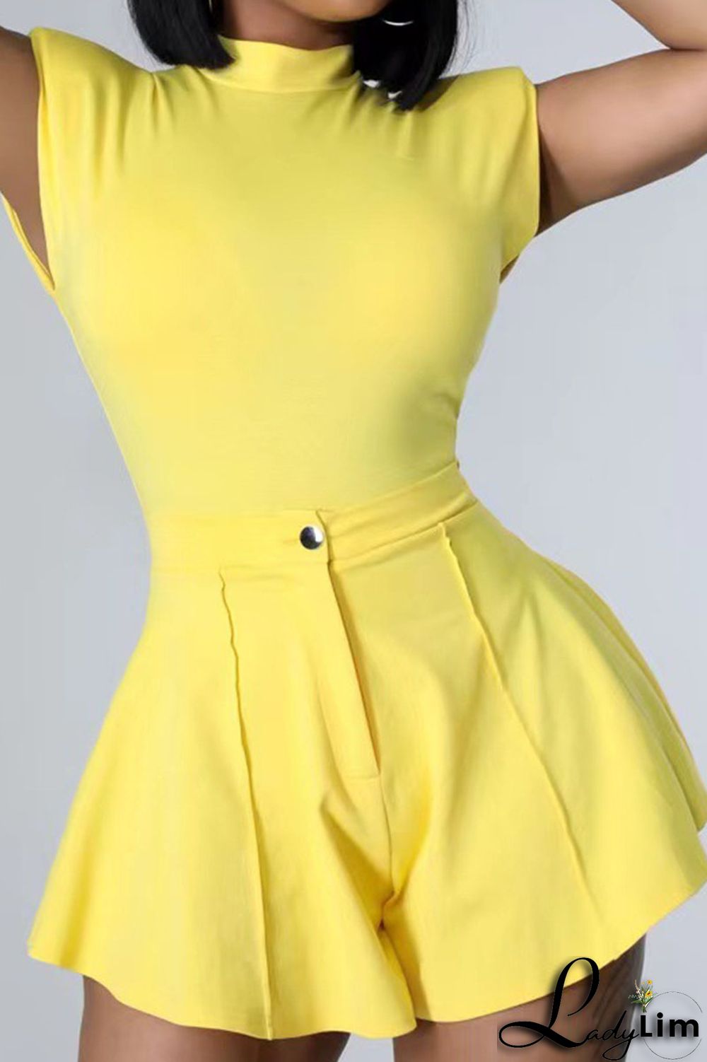 Pink Casual Solid Split Joint Fold O Neck Sleeveless Two Pieces