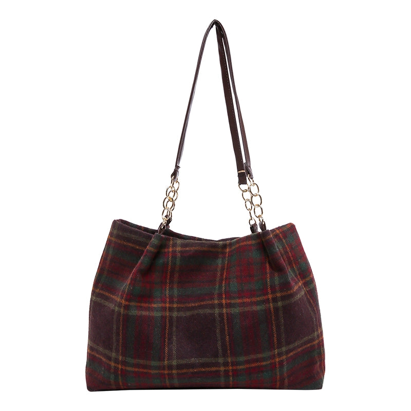 Women’s Medium Cloth Lattice Streetwear Square Zipper Shoulder Bag Underarm Bag