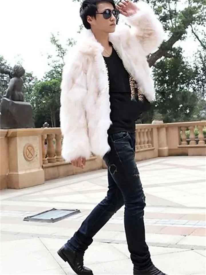Men's Winter Jacket Winter Coat Jacket Fur Coat Faux Fur Coat Thermal Warm Warm Street Daily Open Front Turndown Casual Military Style Jacket Outerwear Solid Color Fur Trim Black Coffee White