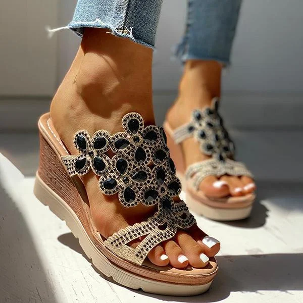 Studded Platform Wedge Casual Slingback Sandals
