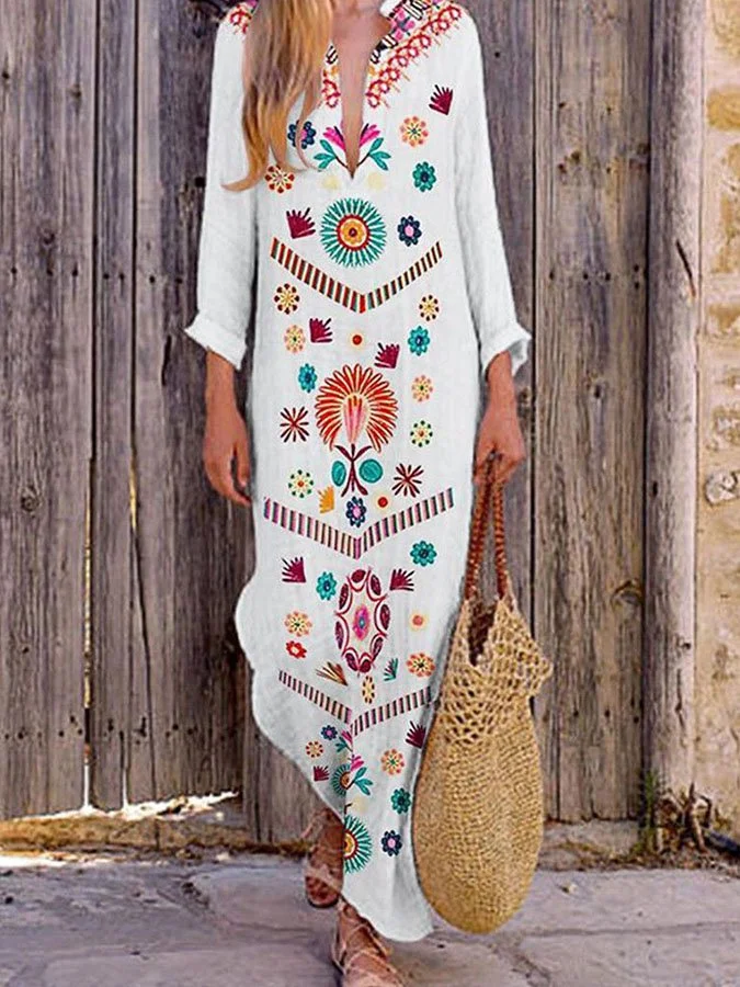 Casual Print V-Neck Dress