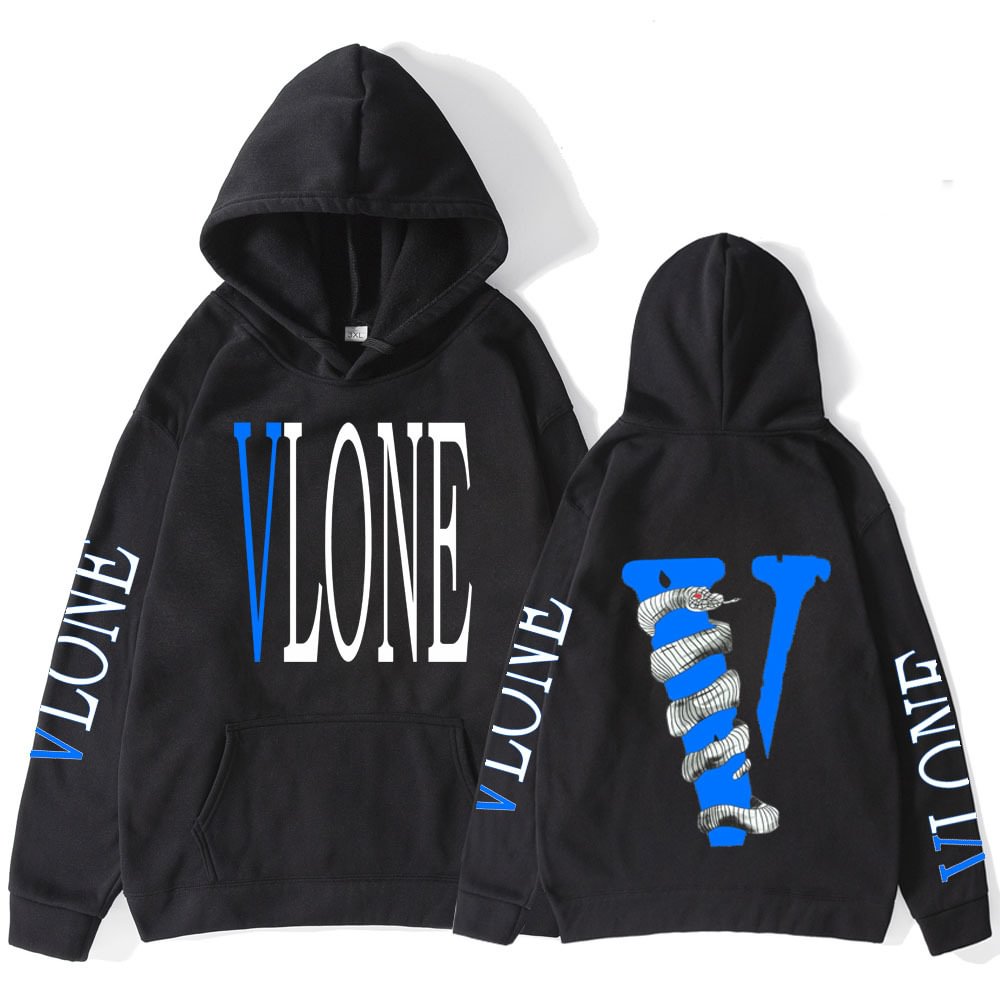 Vlone Viper Winding Blue Big V Unisex Sweater Casual Hooded Sweater