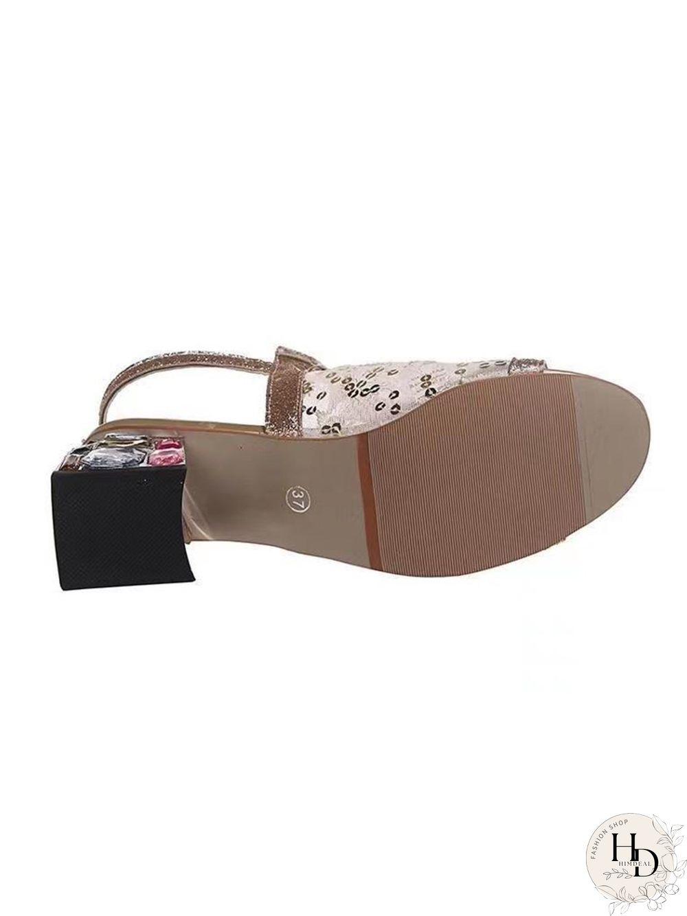 Mesh Sequined Fish Mouth Chunky Heel Sandals