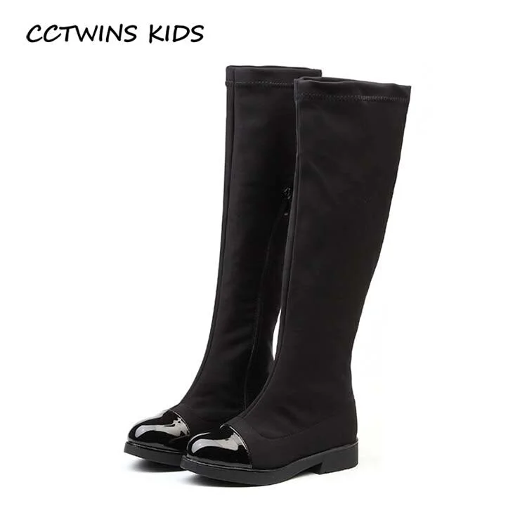  Children Brand Stretch Fabric High Boot Kid Fashion Over-the-Knee Boot Baby Girl Toddler Black Shoe C1178