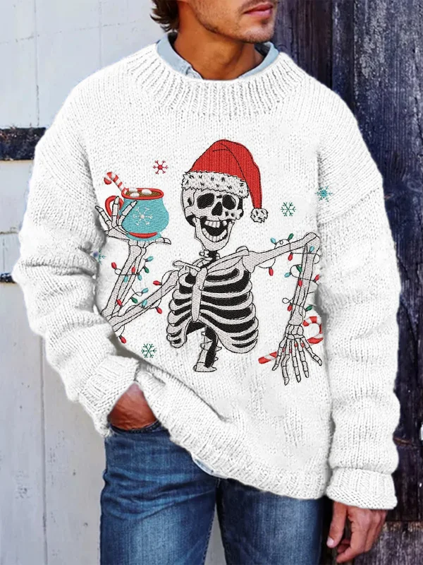 Men's Merry Christmas Skeleton Print Knit Sweatshirt
