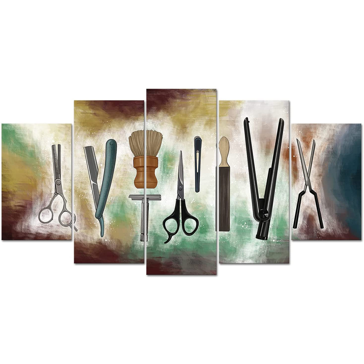 Unframed 5Pcs Haircut Tools Salon Rustic Barber Shop Canvas HD Posters Wall Art Pictures HD Paintings for Living Room Home Decor