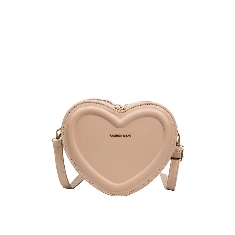 Women’s Small Pu Leather Solid Color Fashion Heart-shaped Zipper Crossbody Bag