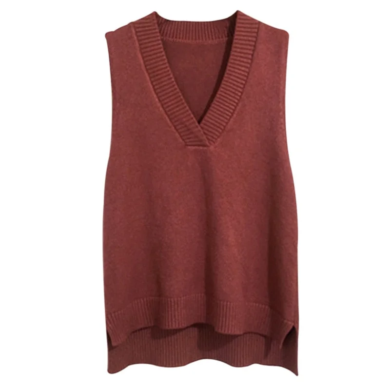Muyogrt V-neck Knitted Vest Women's Sweater Autumn And Winter 2021 Korean Loose Wild Sweater Vest Sleeveless Sweater Jumpers