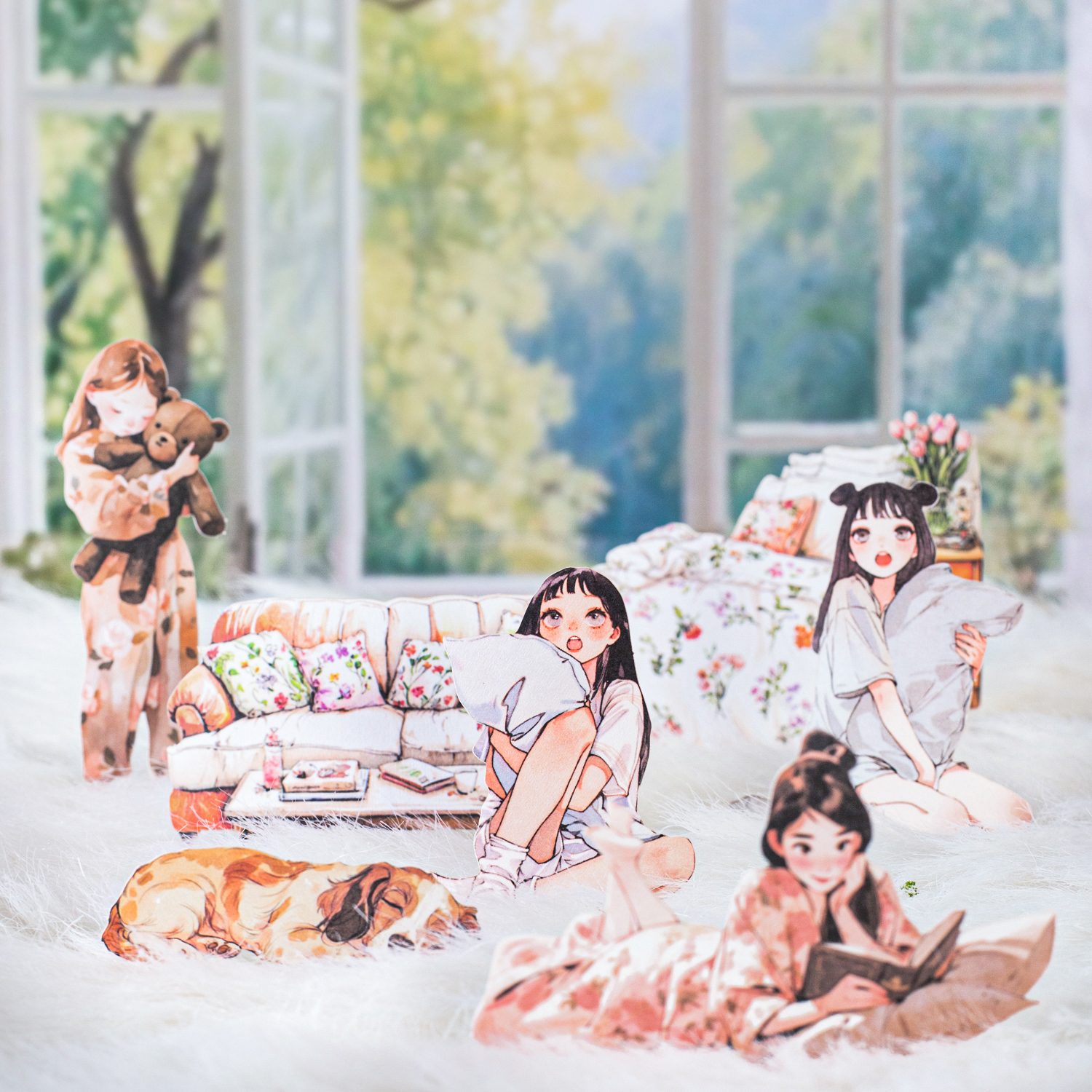 하드 카드 스티커 - Lying Flat Plan 시리즈 빈티지 캐릭터 고양이