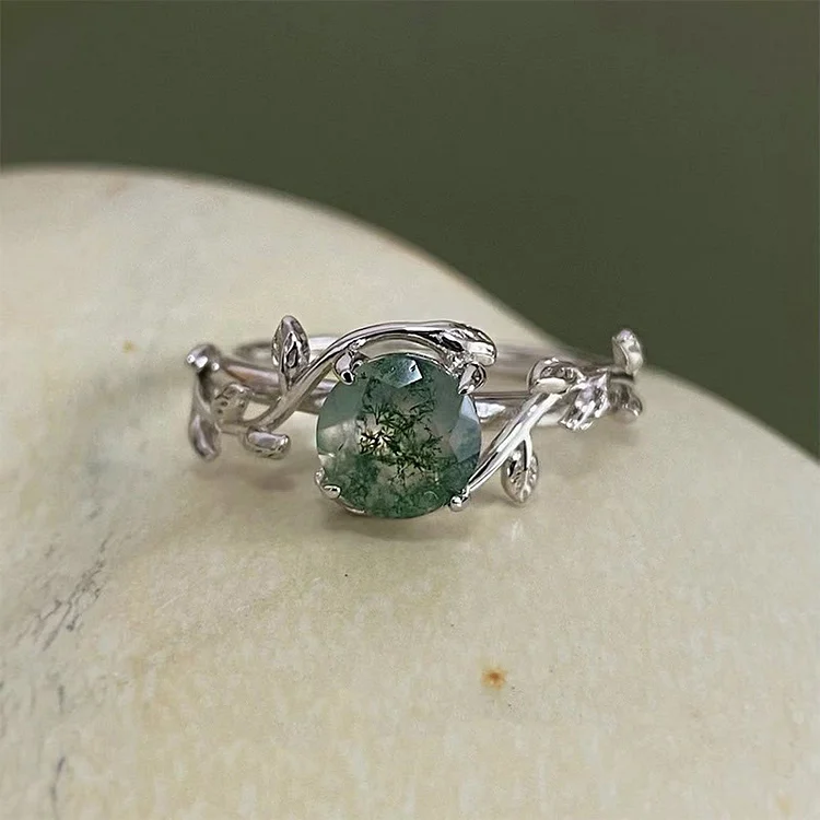 Olivenorma "Waterweed Dream" - S925 Silver Moss Agate Ring