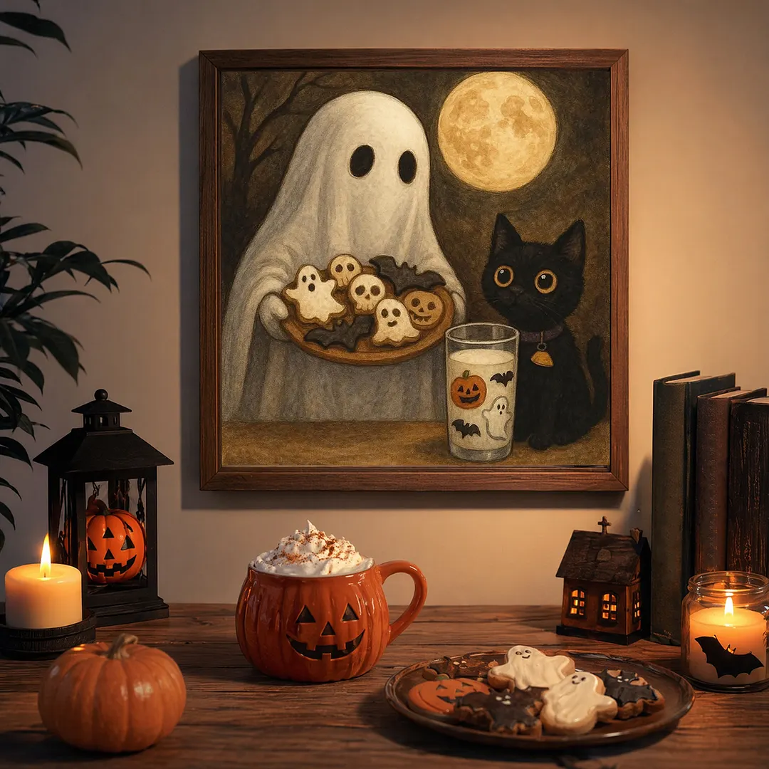 Halloween Ghost and Cat 5D DIY Full Square Drill Diamond Painting Kits for Adults Beginners Home Decor Diamonds Paintings Gem Art 35x35cm