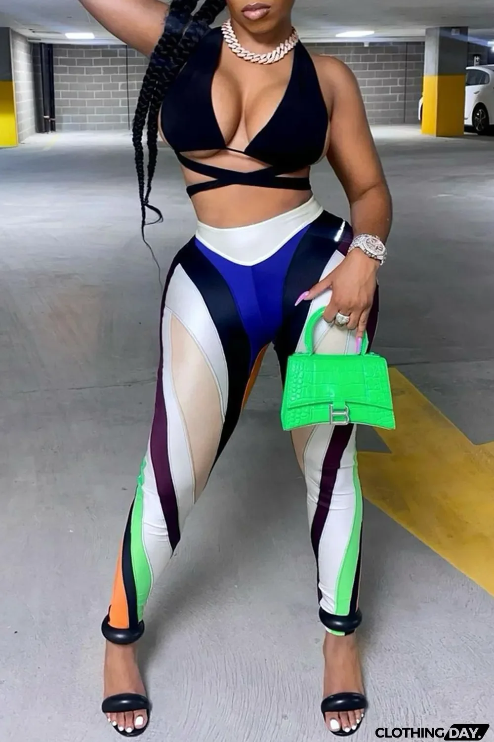 Multicolor Casual Sportswear Print Basic Skinny High Waist Pencil Trousers