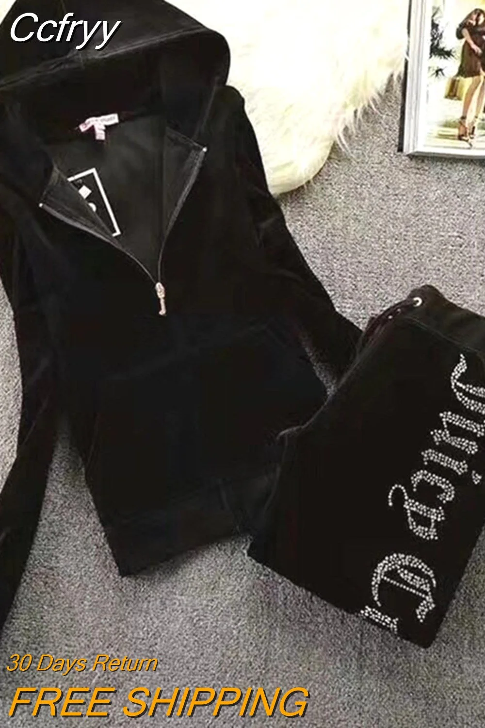 huibahe Tracksuit Set Women Casual Hot Diamond Letters Long Pants 2 Piece Sportswear Suit 2023 Fall Winter Hoodies Sets Women's