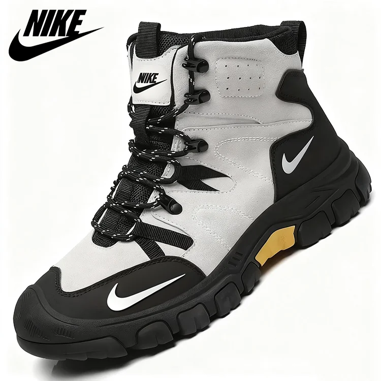 Nowe, duże buty trekkingowe dla mężczyzn marki Nike nadają się do noszenia na co dzień i do noszenia w r&oacute;żnych warunkach terenowych.