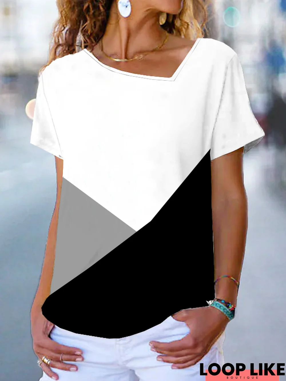 Casual Jersey Loosen Color Block T-Shirt