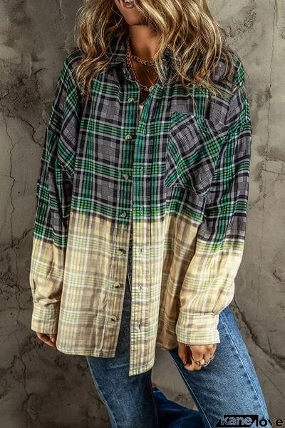 Contrast Plaid Button Up Long Sleeve Shacket