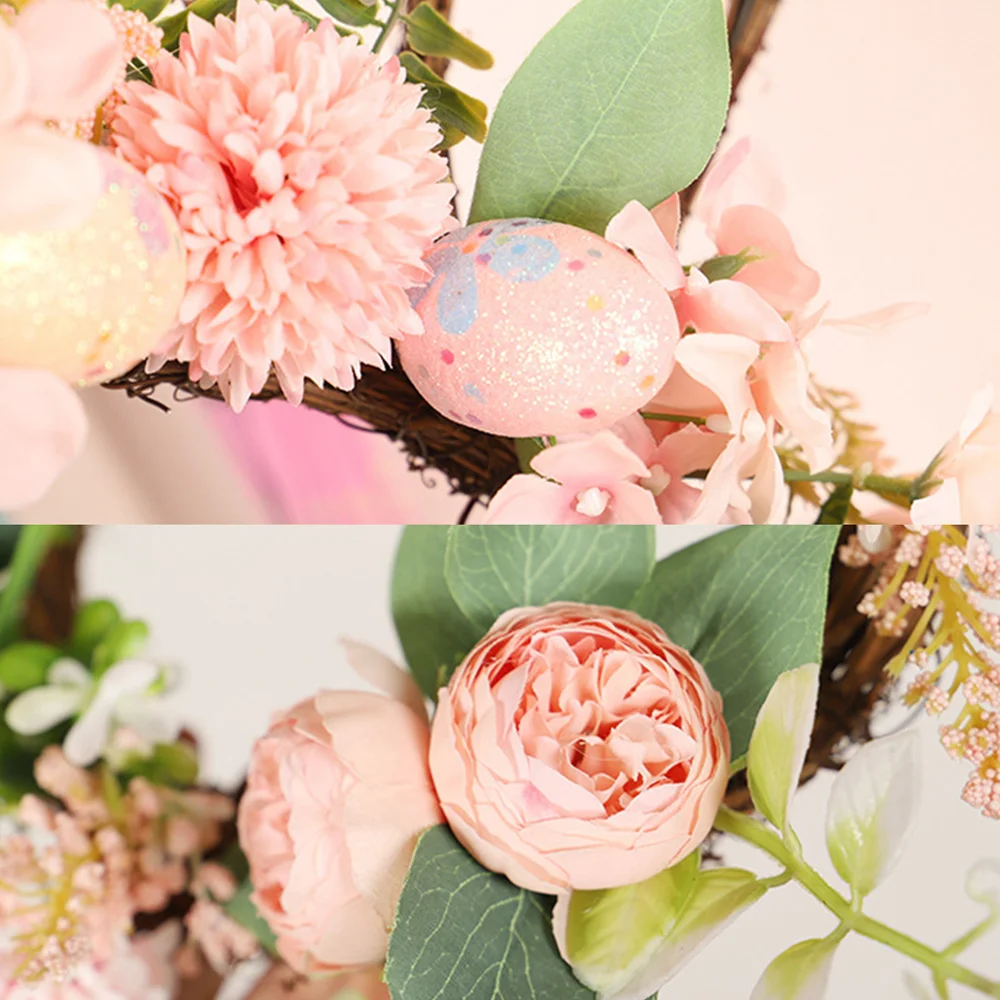 Easter Egg Simulation Garland Rabbit Shape Decorative Pendant with Lamp Rattan Circle