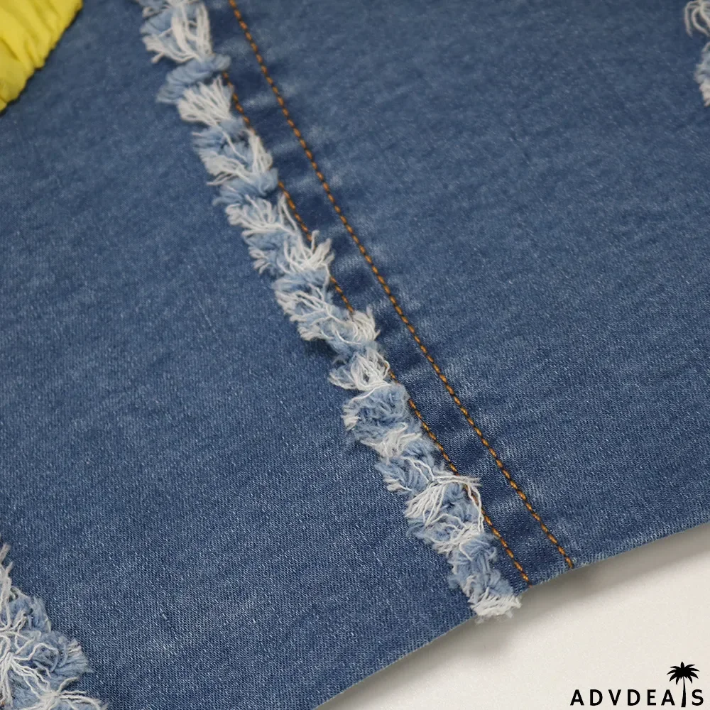 Sexy Denem Patchwork Two Piece Skirt Sets