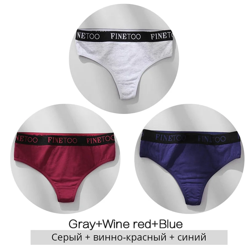 FINETOO Cotton Thongs Women Wide Belt Letter G-string Underwear M-XL Girls T-back Underpants Comfortable Thong Panties Lingerie