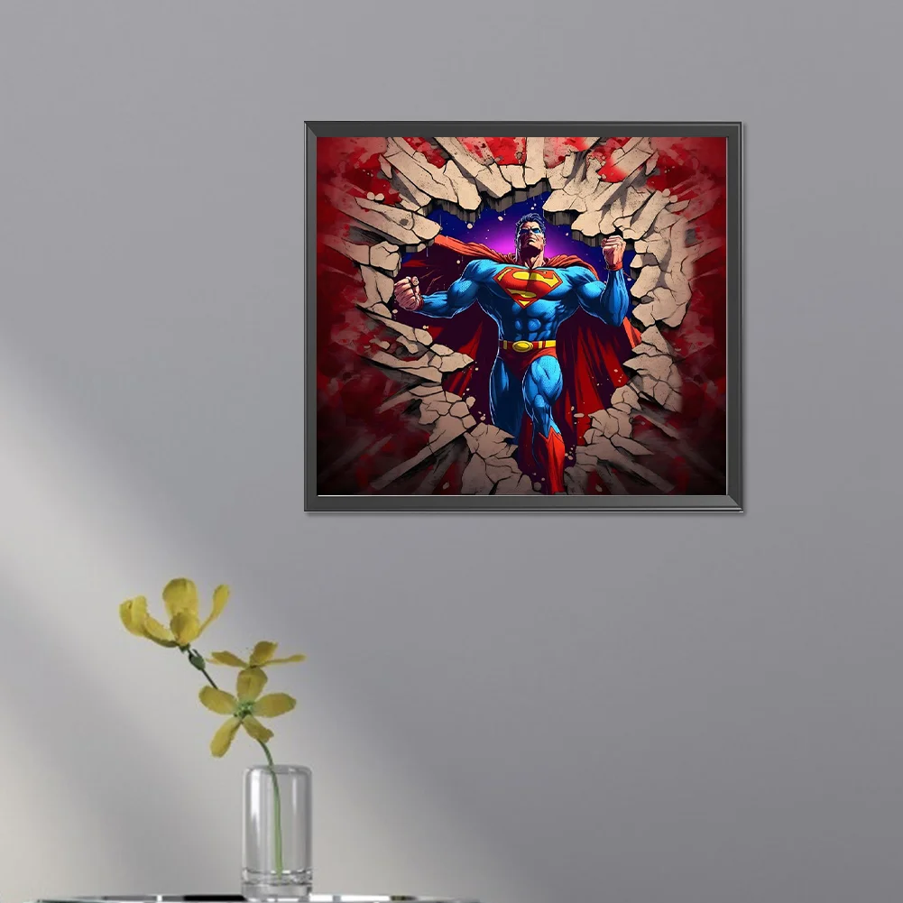 Diamond Painting - Full Round Drill - Superman Breaking Wall(Canvas|40*35cm)