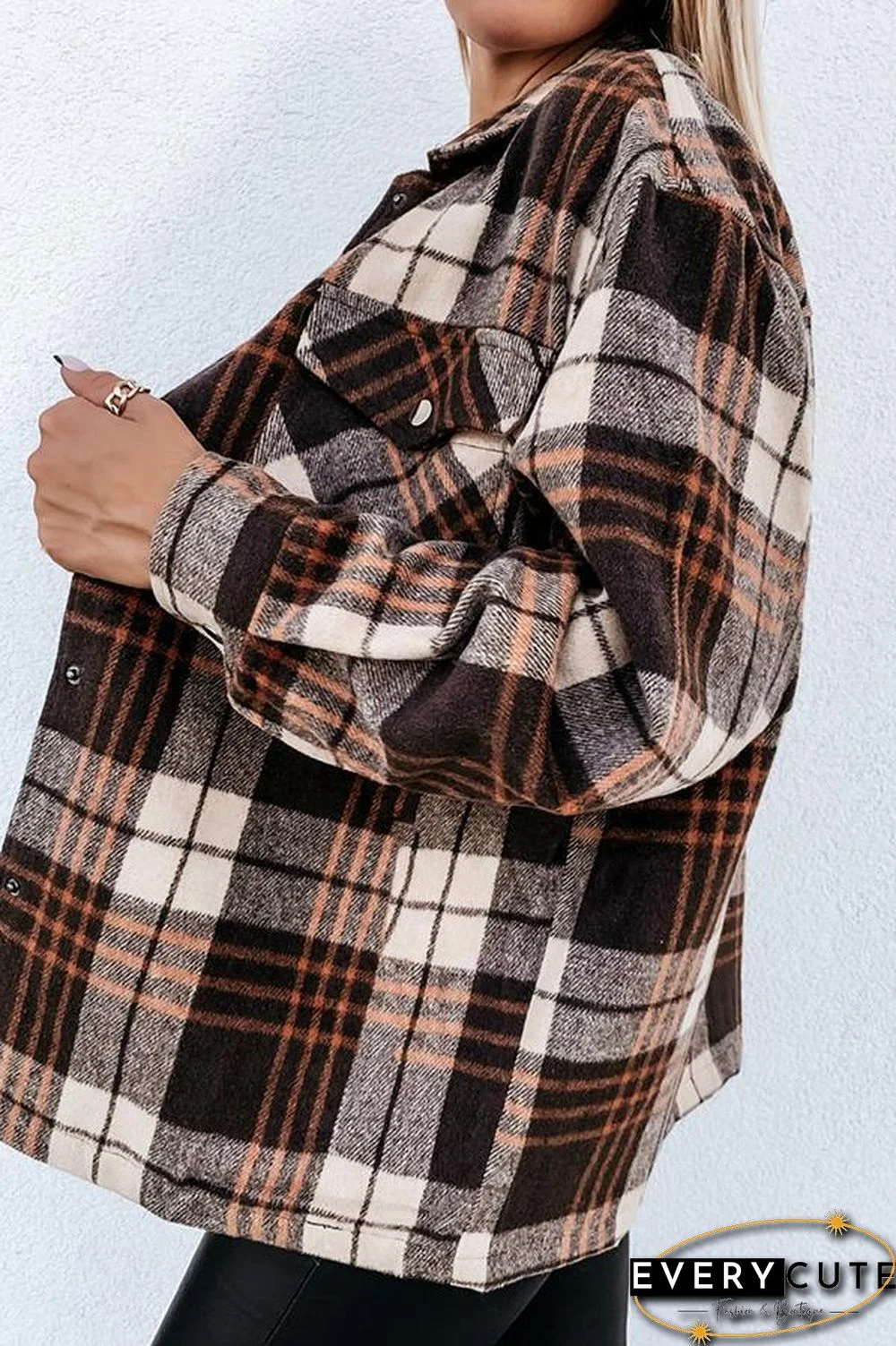 Long Sleeve Plaid Shirt Collar Jacket P13324