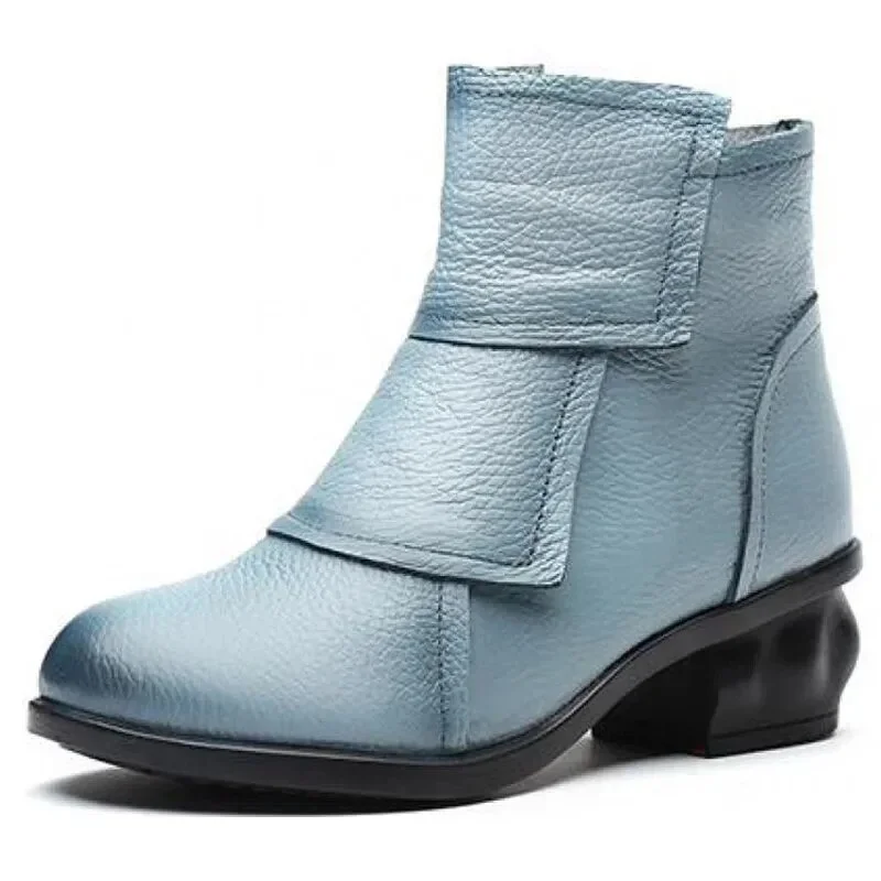 Yyvonne Chinese Shoes Short Blue Women Ankle Boots Medium Heel2023Fur Round Toe Chunky Cheap Waterproof Winter Fashion New Femal