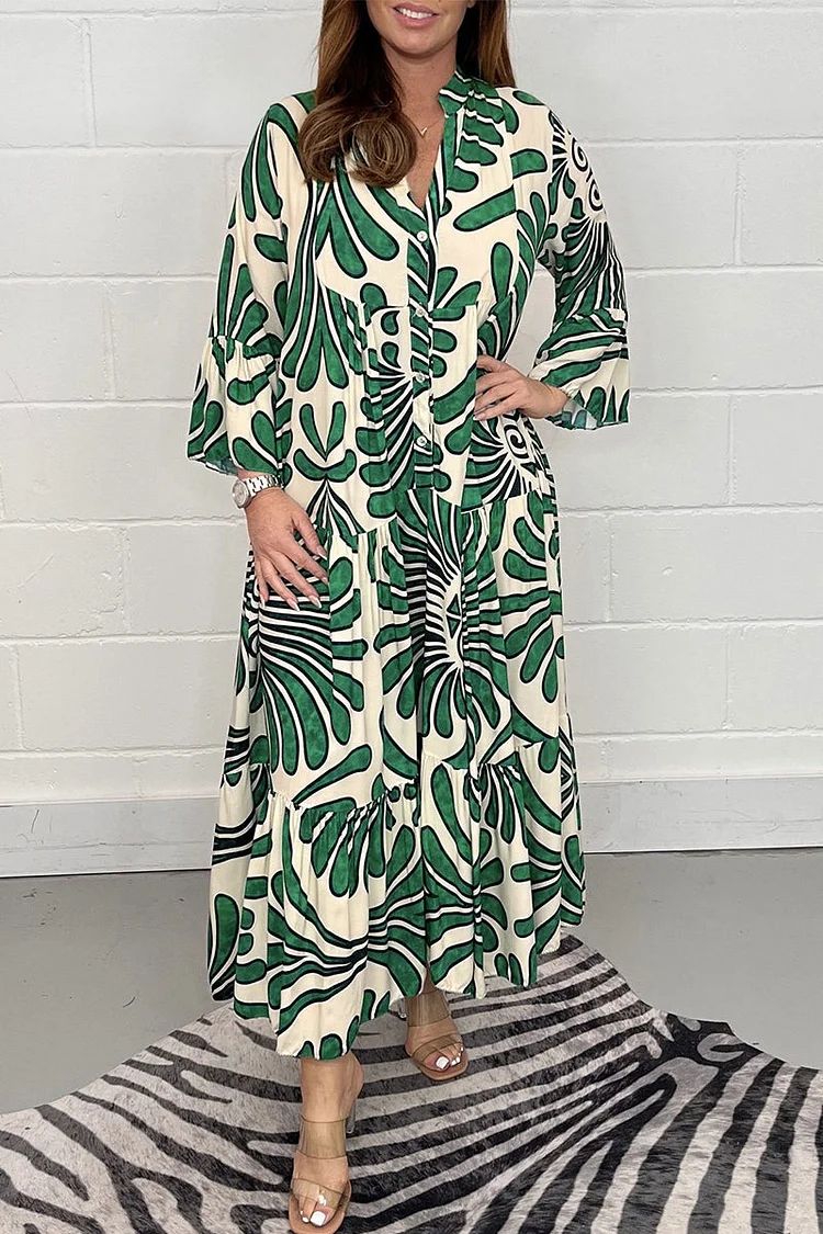Casual Geometric Printing Mandarin Collar Printed Dress Dresses
