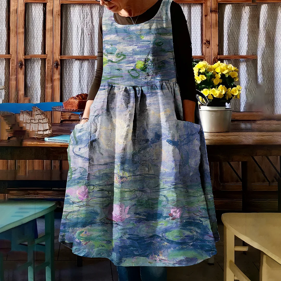Lotus Painting Art Midi Pinafore Dress