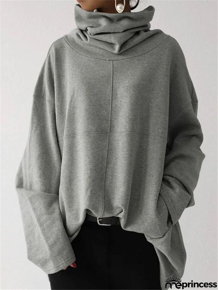 Loose Fit High Neck Long Sleeve Thicken Pullover Casual Sweatshirt