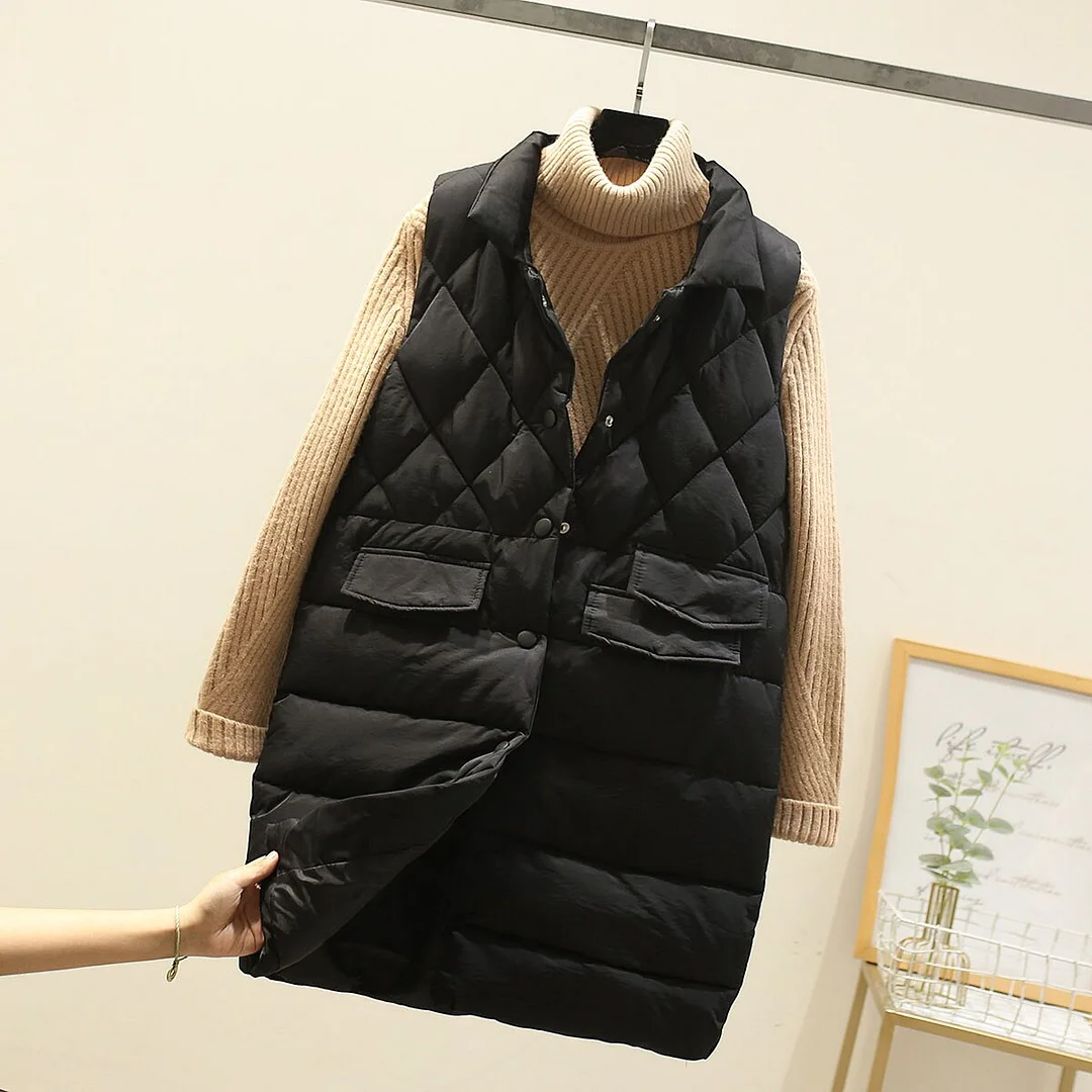 Winter Down Coats Women Long Vest 2021 Ladies Stand Collar Sleeveless Jacket Female Padded Gilets Quilted Coats Chaleco Mujer