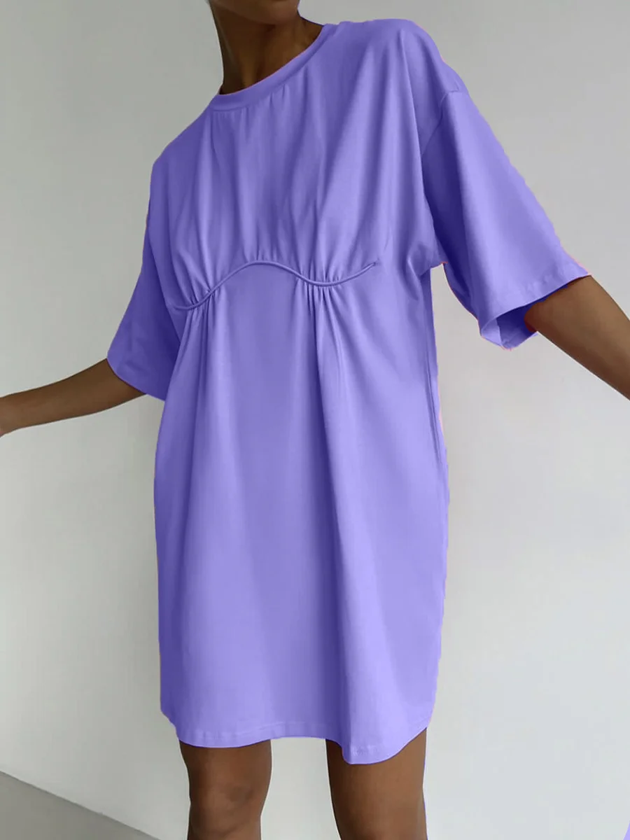 Athvotar Athvotar Summer New Cotton Dress Women's Casual Loose Round-Neck T-Neck Round-Neck A-Shaped Dress Women's Dress