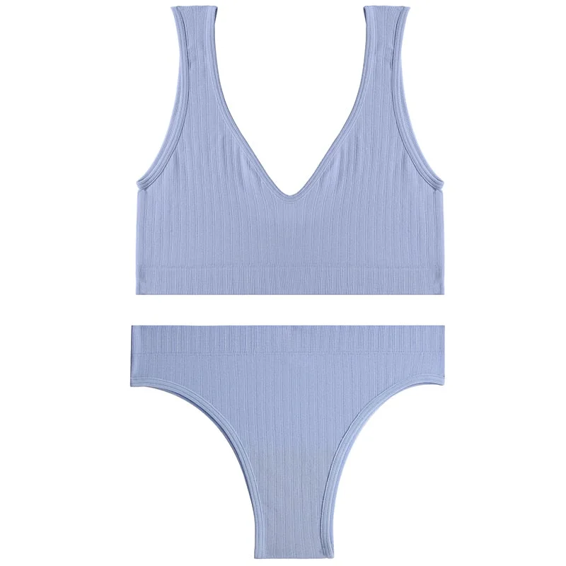 Sexy Women Seamless Lingerie Tops Thong Panty Set U-shaped Back Fitness Bralette Push Up Sports Bra Suit Femme Underwear Girls