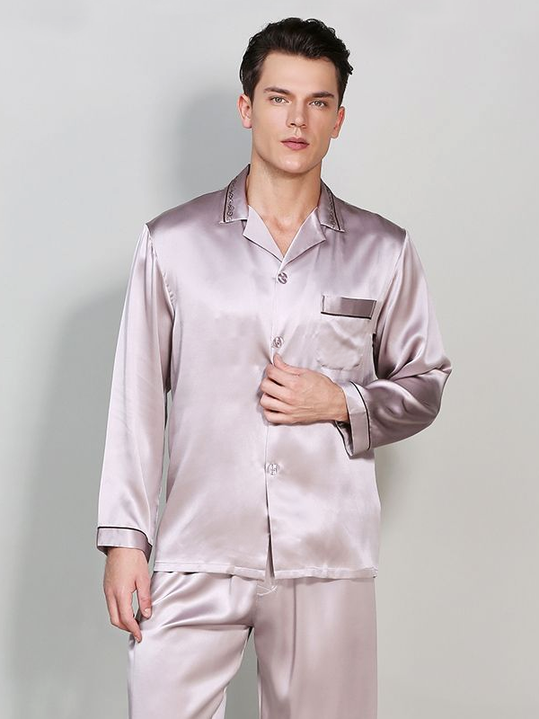Realsilklife | Classic Contrast Piping Men's Silk Pajamas