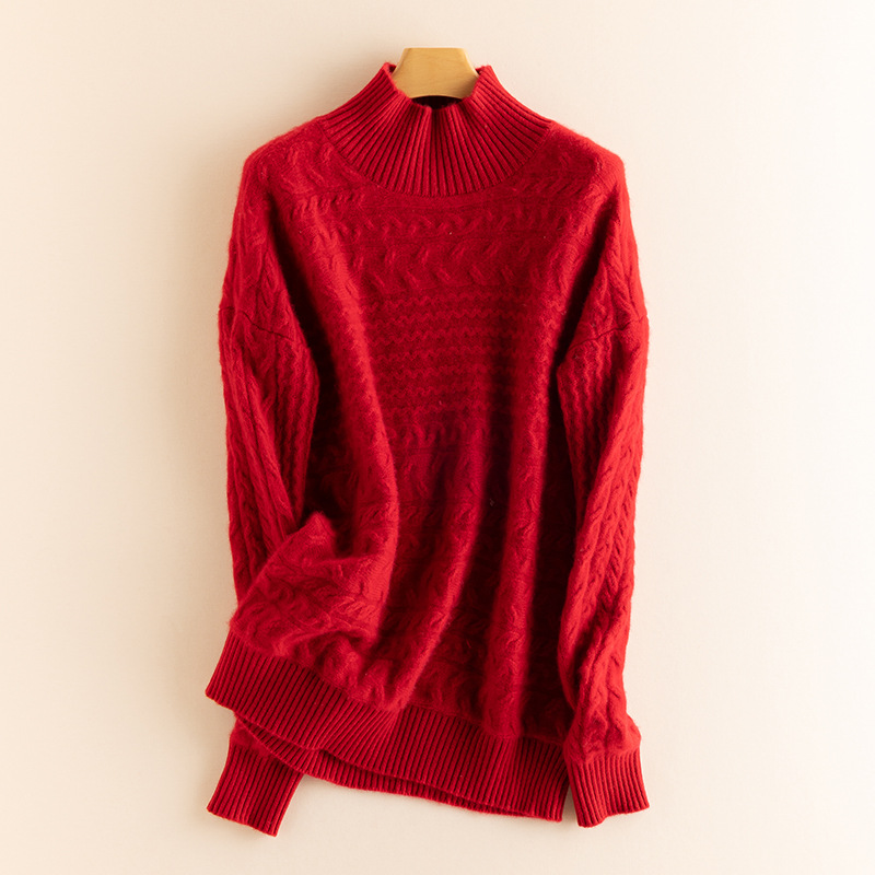 Turtleneck Cable Knit Women's Cashmere Sweater REAL SILK LIFE