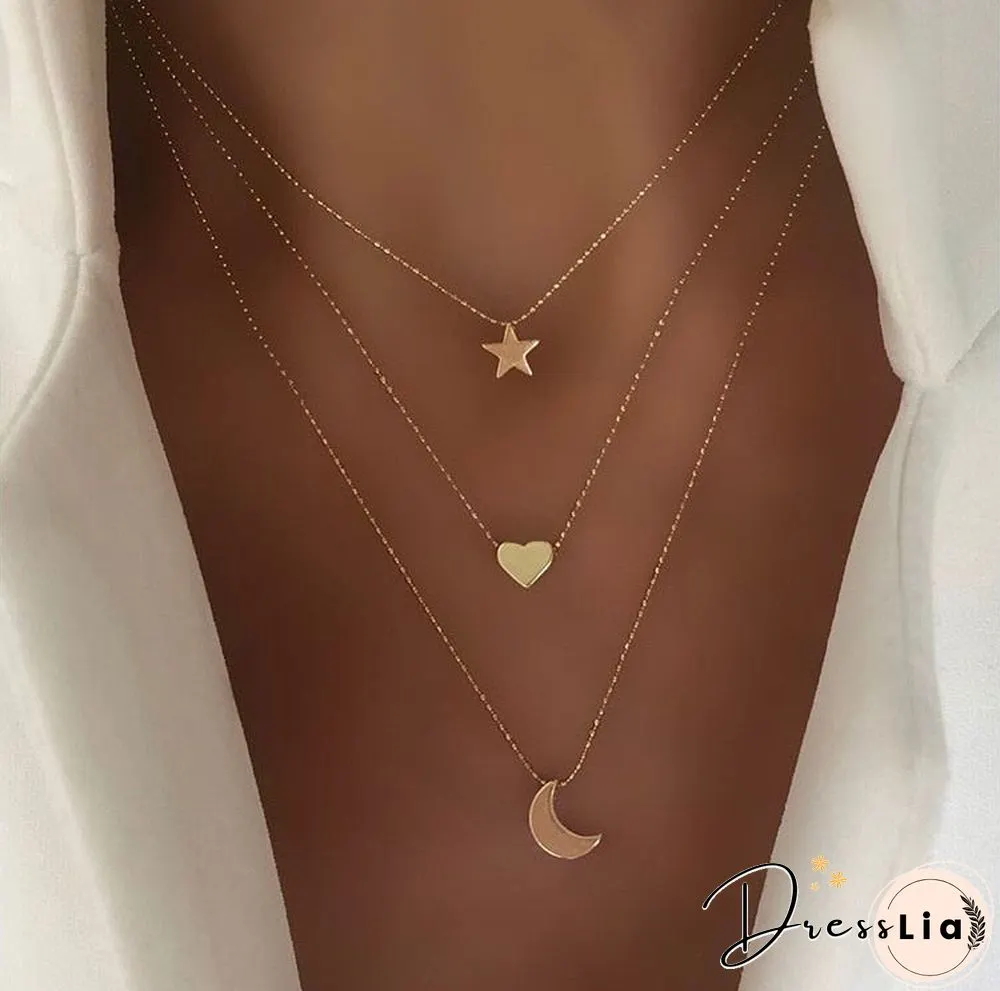 Multilayer Moon Alloy Metal Disc Gold Pendant For Women New Trend Female Jewelry Collar