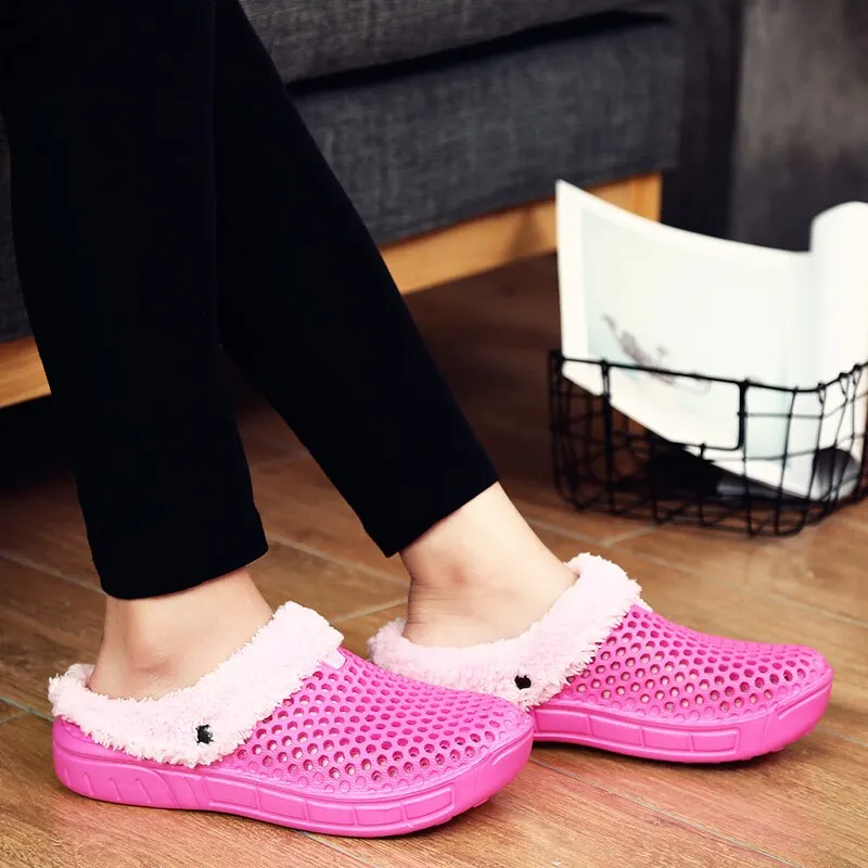 Men and Women Winter Slippers Fur Slippers Warm Fuzzy Plush Garden Clogs Mules Slippers Home Indoor Couple House Floor Slippers