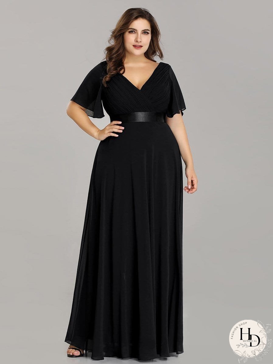 Elegant Double V-Neck Ruffled Padded Evening Gowns