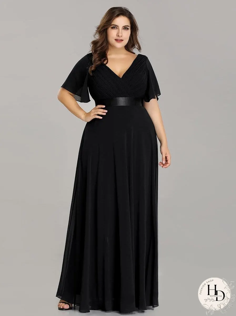 Elegant Double V-Neck Ruffled Padded Evening Gowns